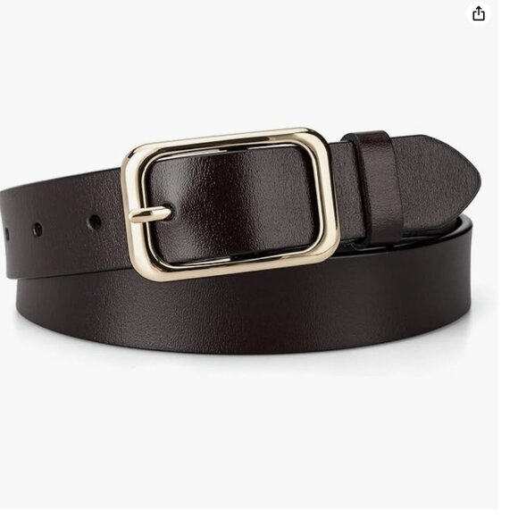 NWT Real Leather Belt with Gold Square Buckle, coffee 1.1" wide for 31-36" waist - Picture 1 of 6